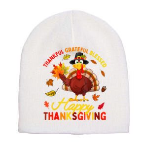 Thankful Grateful Blessed Turkey Family Happy Thanksgiving Short Acrylic Beanie