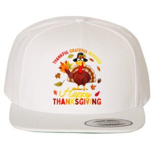 Thankful Grateful Blessed Turkey Family Happy Thanksgiving Wool Snapback Cap