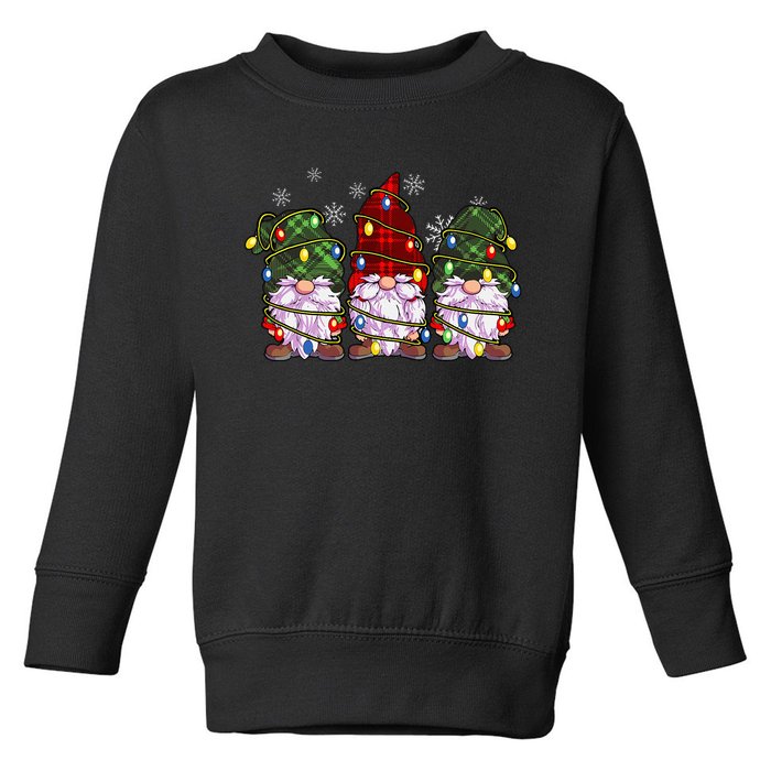 Three Gnomes Buffalo Plaid Red Christmas Toddler Sweatshirt