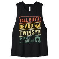 TALL GUY BEARD TWINS PURPLE HOSER Women's Racerback Cropped Tank