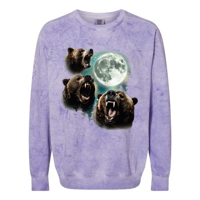 Three Grizzly Bears Howl At Moon Starry Mountain Forest Bear Colorblast Crewneck Sweatshirt