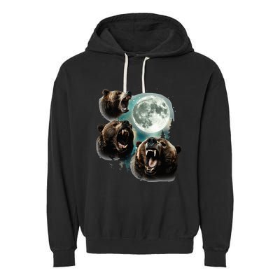 Three Grizzly Bears Howl At Moon Starry Mountain Forest Bear Garment-Dyed Fleece Hoodie