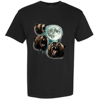 Three Grizzly Bears Howl At Moon Starry Mountain Forest Bear Garment-Dyed Heavyweight T-Shirt