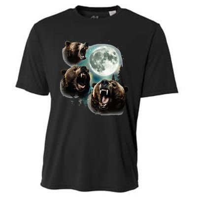 Three Grizzly Bears Howl At Moon Starry Mountain Forest Bear Cooling Performance Crew T-Shirt