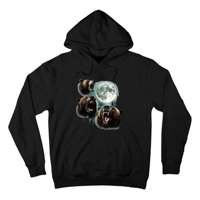 Three Grizzly Bears Howl At Moon Starry Mountain Forest Bear Hoodie