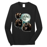 Three Grizzly Bears Howl At Moon Starry Mountain Forest Bear Long Sleeve Shirt