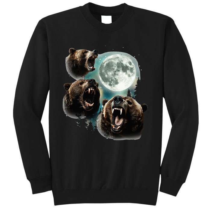 Three Grizzly Bears Howl At Moon Starry Mountain Forest Bear Sweatshirt