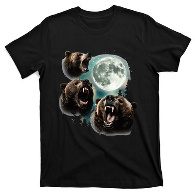 Three Grizzly Bears Howl At Moon Starry Mountain Forest Bear T-Shirt