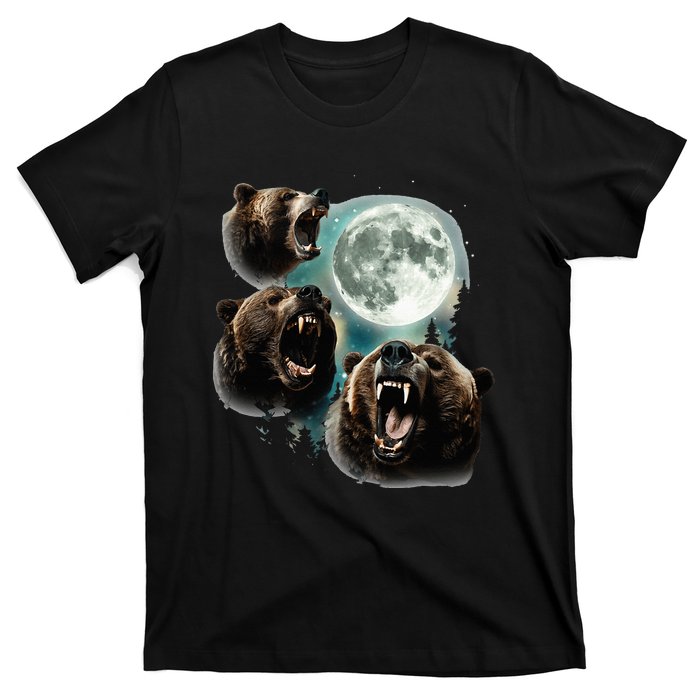 Three Grizzly Bears Howl At Moon Starry Mountain Forest Bear T-Shirt