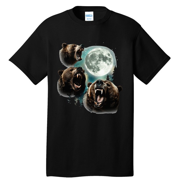 Three Grizzly Bears Howl At Moon Starry Mountain Forest Bear Tall T-Shirt