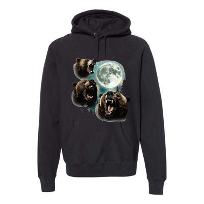 Three Grizzly Bears Howl At Moon Starry Mountain Forest Bear Premium Hoodie