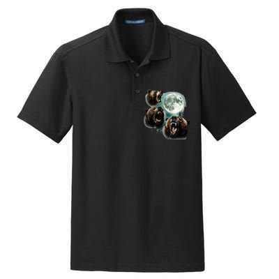 Three Grizzly Bears Howl At Moon Starry Mountain Forest Bear Dry Zone Grid Polo