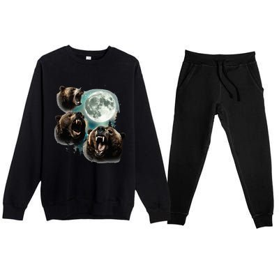 Three Grizzly Bears Howl At Moon Starry Mountain Forest Bear Premium Crewneck Sweatsuit Set