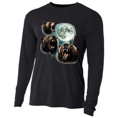 Three Grizzly Bears Howl At Moon Starry Mountain Forest Bear Cooling Performance Long Sleeve Crew