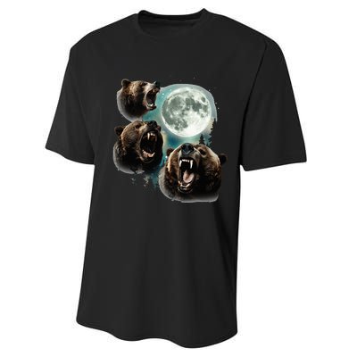 Three Grizzly Bears Howl At Moon Starry Mountain Forest Bear Performance Sprint T-Shirt