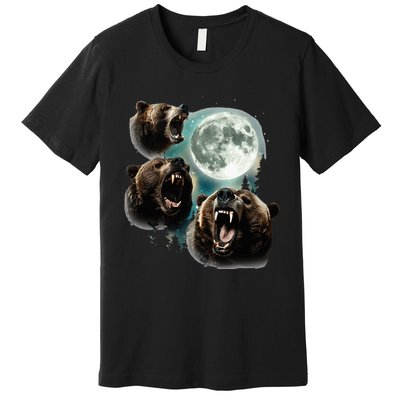 Three Grizzly Bears Howl At Moon Starry Mountain Forest Bear Premium T-Shirt