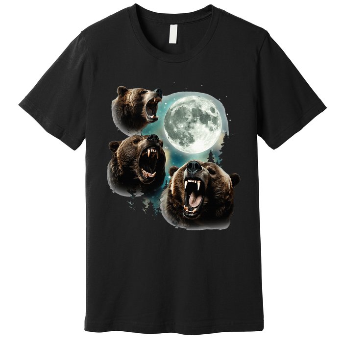 Three Grizzly Bears Howl At Moon Starry Mountain Forest Bear Premium T-Shirt