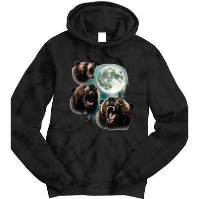 Three Grizzly Bears Howl At Moon Starry Mountain Forest Bear Tie Dye Hoodie