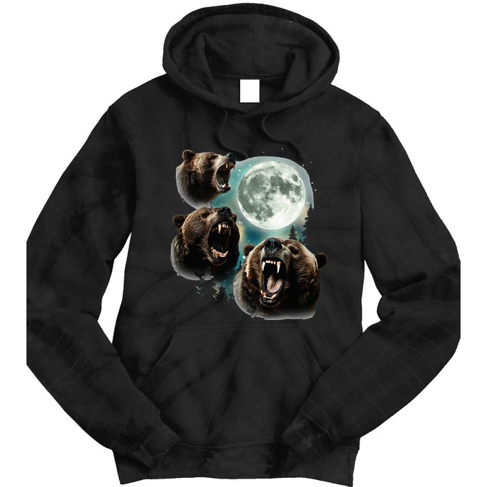 Three Grizzly Bears Howl At Moon Starry Mountain Forest Bear Tie Dye Hoodie