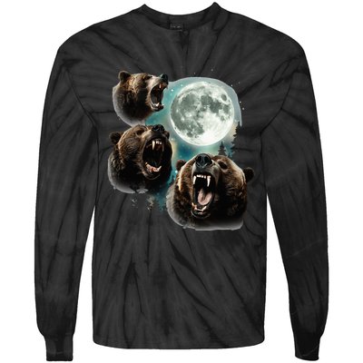 Three Grizzly Bears Howl At Moon Starry Mountain Forest Bear Tie-Dye Long Sleeve Shirt