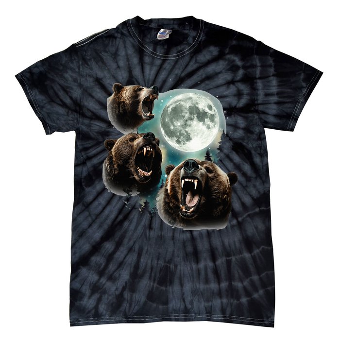 Three Grizzly Bears Howl At Moon Starry Mountain Forest Bear Tie-Dye T-Shirt