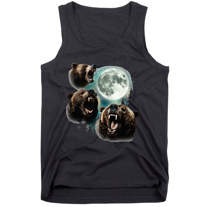 Three Grizzly Bears Howl At Moon Starry Mountain Forest Bear Tank Top