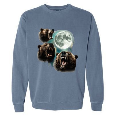 Three Grizzly Bears Howl At Moon Starry Mountain Forest Bear Garment-Dyed Sweatshirt