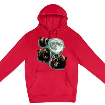 Three Grizzly Bears Howl At Moon Starry Mountain Forest Bear Premium Pullover Hoodie