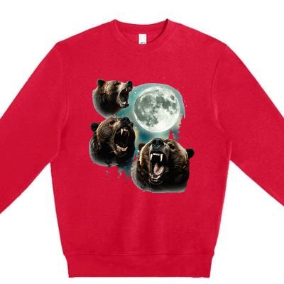 Three Grizzly Bears Howl At Moon Starry Mountain Forest Bear Premium Crewneck Sweatshirt