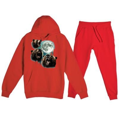 Three Grizzly Bears Howl At Moon Starry Mountain Forest Bear Premium Hooded Sweatsuit Set