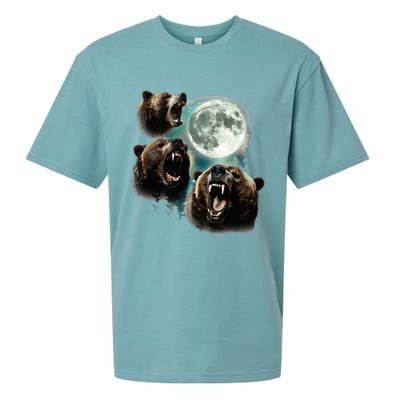 Three Grizzly Bears Howl At Moon Starry Mountain Forest Bear Sueded Cloud Jersey T-Shirt