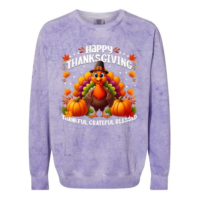 Thankful Grateful Blessed Happy Thanksgiving Turkey Women Colorblast Crewneck Sweatshirt