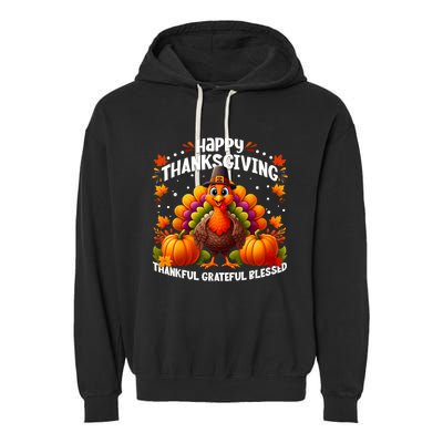 Thankful Grateful Blessed Happy Thanksgiving Turkey Women Garment-Dyed Fleece Hoodie