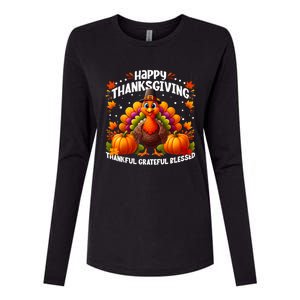 Thankful Grateful Blessed Happy Thanksgiving Turkey Women Womens Cotton Relaxed Long Sleeve T-Shirt