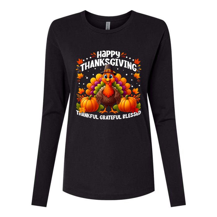 Thankful Grateful Blessed Happy Thanksgiving Turkey Women Womens Cotton Relaxed Long Sleeve T-Shirt