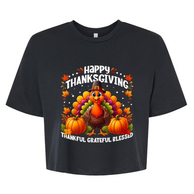 Thankful Grateful Blessed Happy Thanksgiving Turkey Women Bella+Canvas Jersey Crop Tee