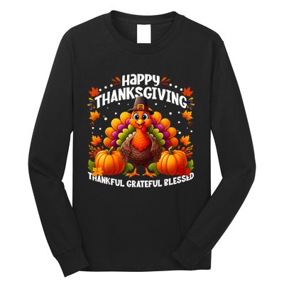 Thankful Grateful Blessed Happy Thanksgiving Turkey Women Long Sleeve Shirt