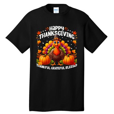 Thankful Grateful Blessed Happy Thanksgiving Turkey Women Tall T-Shirt