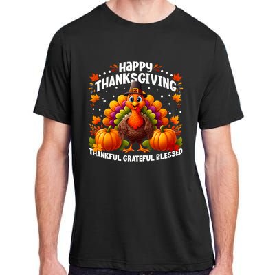 Thankful Grateful Blessed Happy Thanksgiving Turkey Women Adult ChromaSoft Performance T-Shirt