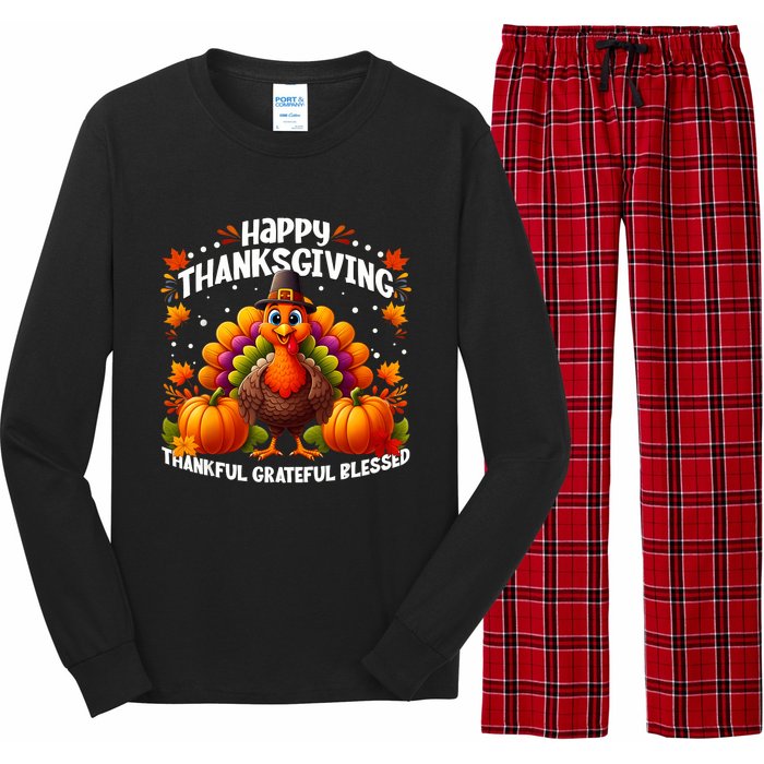 Thankful Grateful Blessed Happy Thanksgiving Turkey Women Long Sleeve Pajama Set