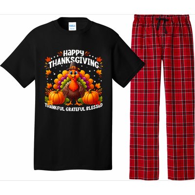 Thankful Grateful Blessed Happy Thanksgiving Turkey Women Pajama Set