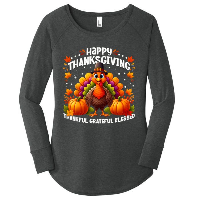 Thankful Grateful Blessed Happy Thanksgiving Turkey Women Women's Perfect Tri Tunic Long Sleeve Shirt