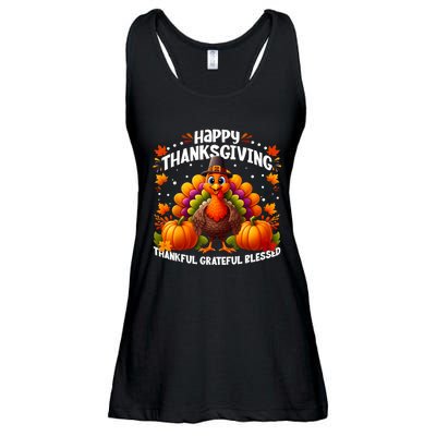 Thankful Grateful Blessed Happy Thanksgiving Turkey Women Ladies Essential Flowy Tank