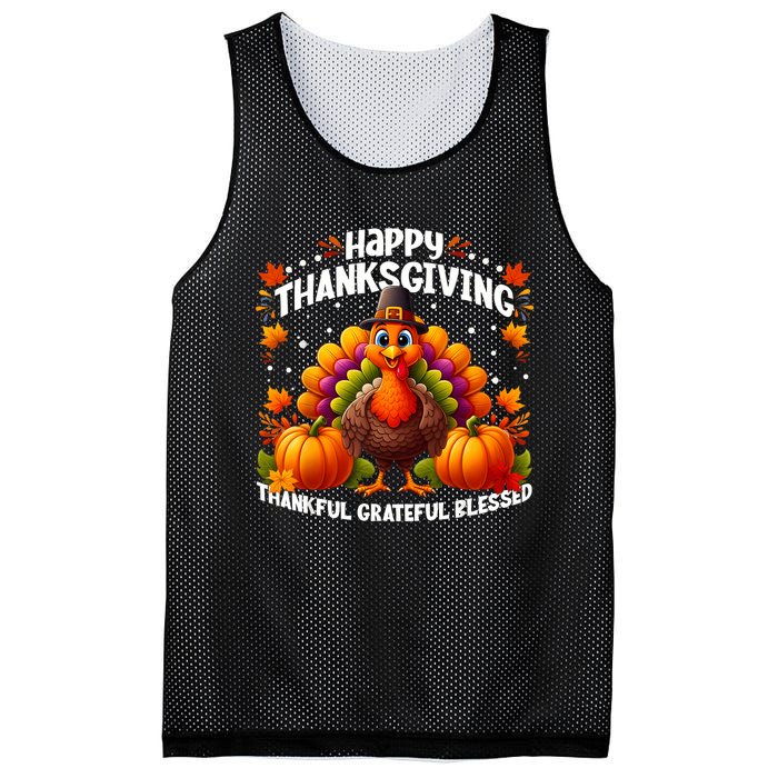 Thankful Grateful Blessed Happy Thanksgiving Turkey Women Mesh Reversible Basketball Jersey Tank