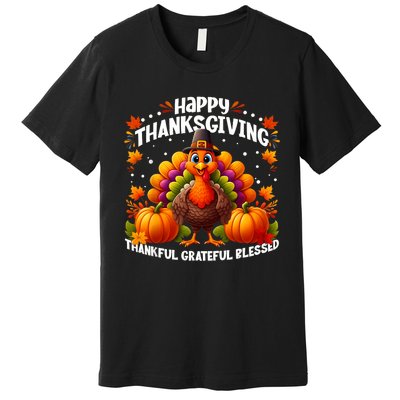 Thankful Grateful Blessed Happy Thanksgiving Turkey Women Premium T-Shirt