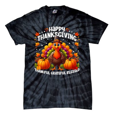 Thankful Grateful Blessed Happy Thanksgiving Turkey Women Tie-Dye T-Shirt