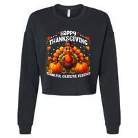 Thankful Grateful Blessed Happy Thanksgiving Turkey Women Cropped Pullover Crew