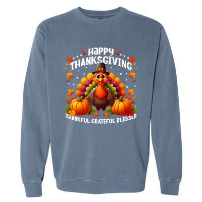 Thankful Grateful Blessed Happy Thanksgiving Turkey Women Garment-Dyed Sweatshirt