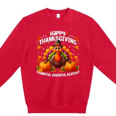 Thankful Grateful Blessed Happy Thanksgiving Turkey Women Premium Crewneck Sweatshirt