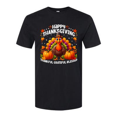 Thankful Grateful Blessed Happy Thanksgiving Turkey Women Softstyle CVC T-Shirt